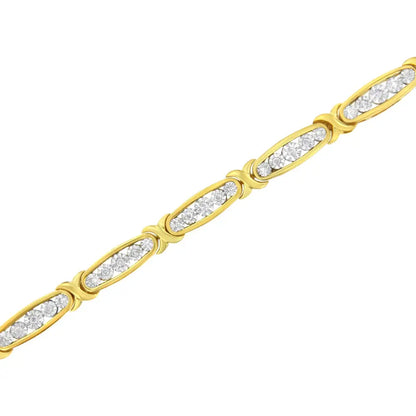 10k Yellow Gold Plated.925 Sterling Silver 1/4 Cttw Channel Set Round Diamond x Link Bracelet (i-j Color I2-i3 Clarity)