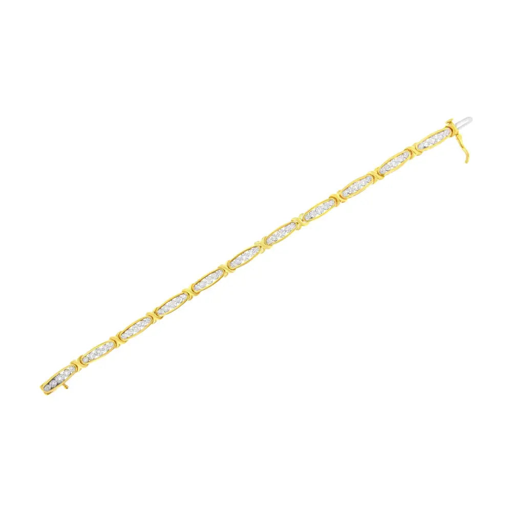 10k Yellow Gold Plated.925 Sterling Silver 1/4 Cttw Channel Set Round Diamond x Link Bracelet (i-j Color I2-i3 Clarity)