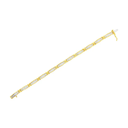 10k Yellow Gold Plated.925 Sterling Silver 1/4 Cttw Channel Set Round Diamond x Link Bracelet (i-j Color I2-i3 Clarity)