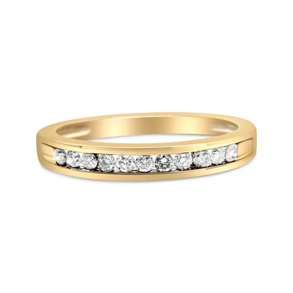 10k Yellow Gold Plated.925 Sterling Silver 1/4 Cttw Channel Set Round Diamond 11 Stone Wedding Band Ring (k-l Color