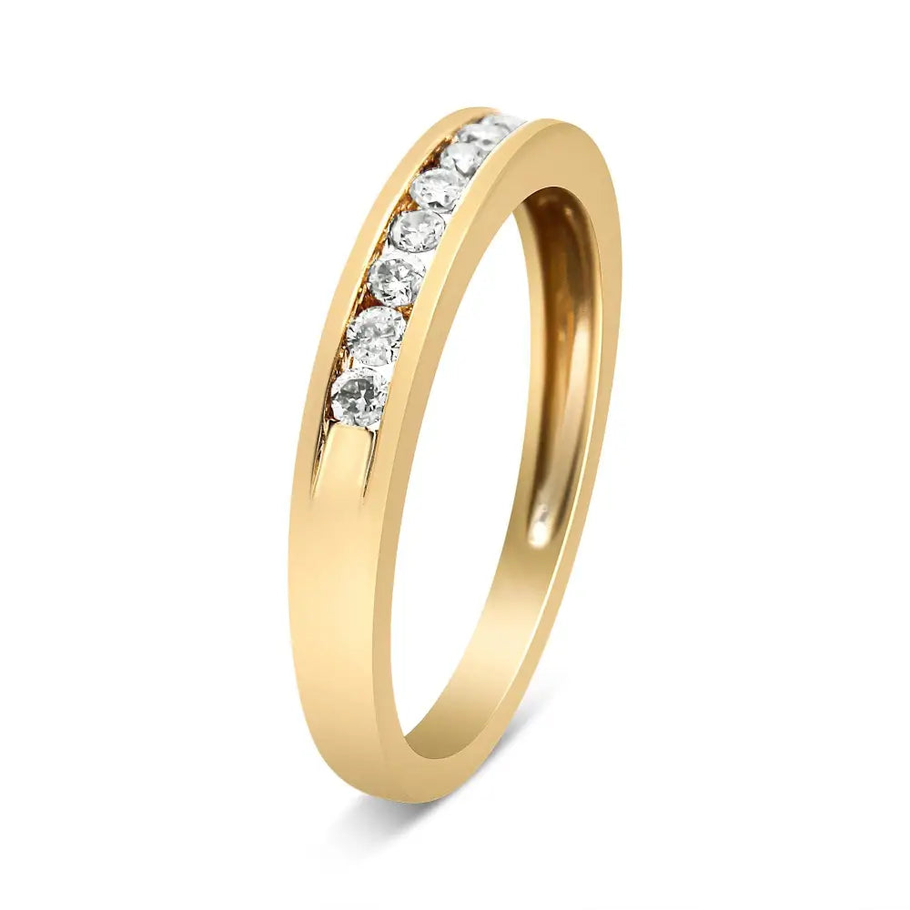 10k Yellow Gold Plated.925 Sterling Silver 1/4 Cttw Channel Set Round Diamond 11 Stone Wedding Band Ring (k-l Color