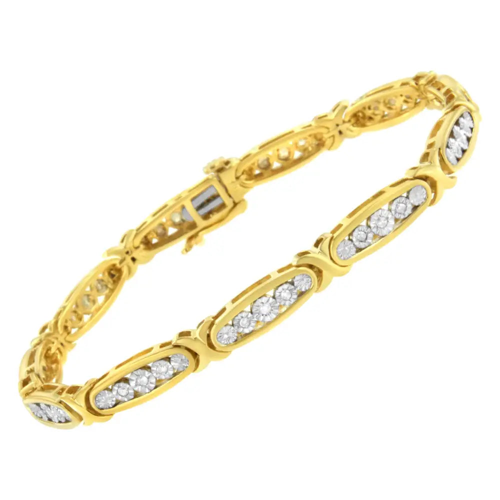 10k Yellow Gold Plated.925 Sterling Silver 1/4 Cttw Channel Set Round Diamond x Link Bracelet (i-j Color I2-i3 Clarity)