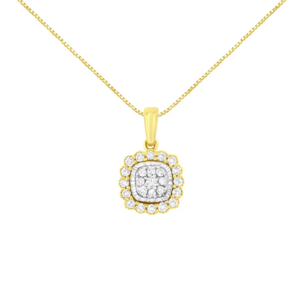 10k Yellow Gold Plated.925 Sterling Silver 1/4 Cttw Diamond 18’’ Pendant Necklace (i-j Color I1-i2 Clarity) - Fine