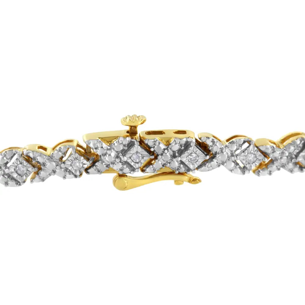 10k Yellow Gold Plated.925 Sterling Silver 1/4 Cttw Diamond Alternating ?X’ and Bezel Link Bracelet (i-j Color I2-i3