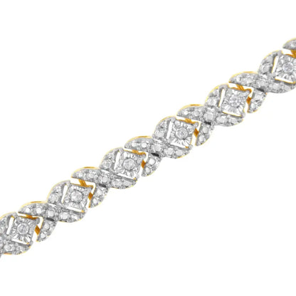 10k Yellow Gold Plated.925 Sterling Silver 1/4 Cttw Diamond Alternating ?X’ and Bezel Link Bracelet (i-j Color I2-i3