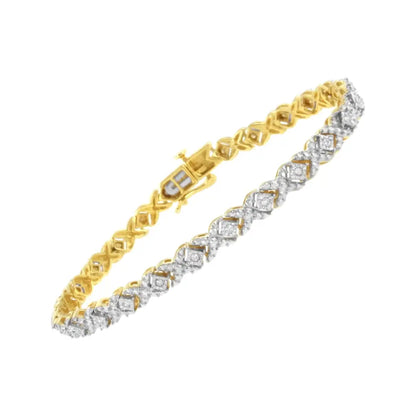 10k Yellow Gold Plated.925 Sterling Silver 1/4 Cttw Diamond Alternating ?X’ and Bezel Link Bracelet (i-j Color I2-i3