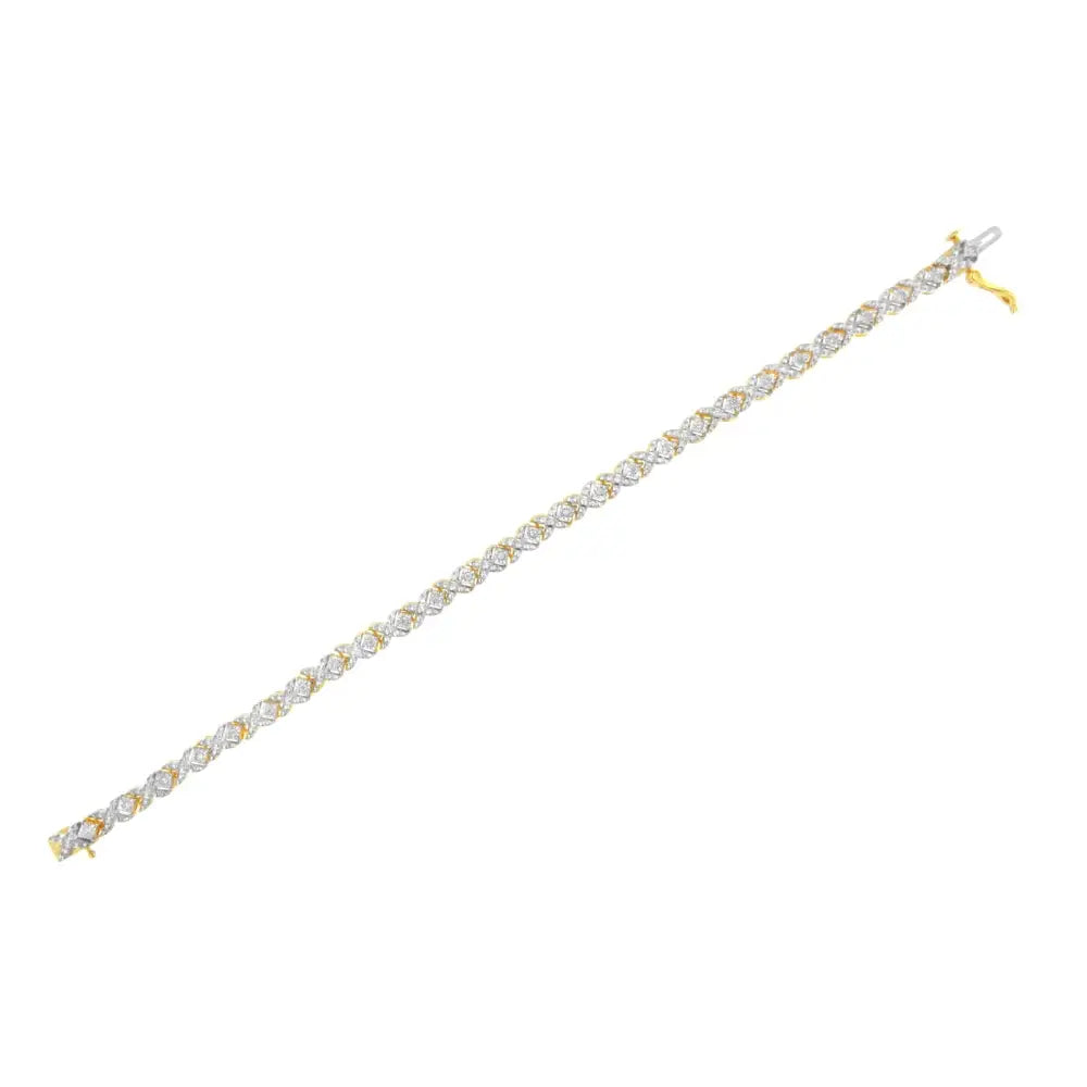 10k Yellow Gold Plated.925 Sterling Silver 1/4 Cttw Diamond Alternating ?X’ and Bezel Link Bracelet (i-j Color I2-i3