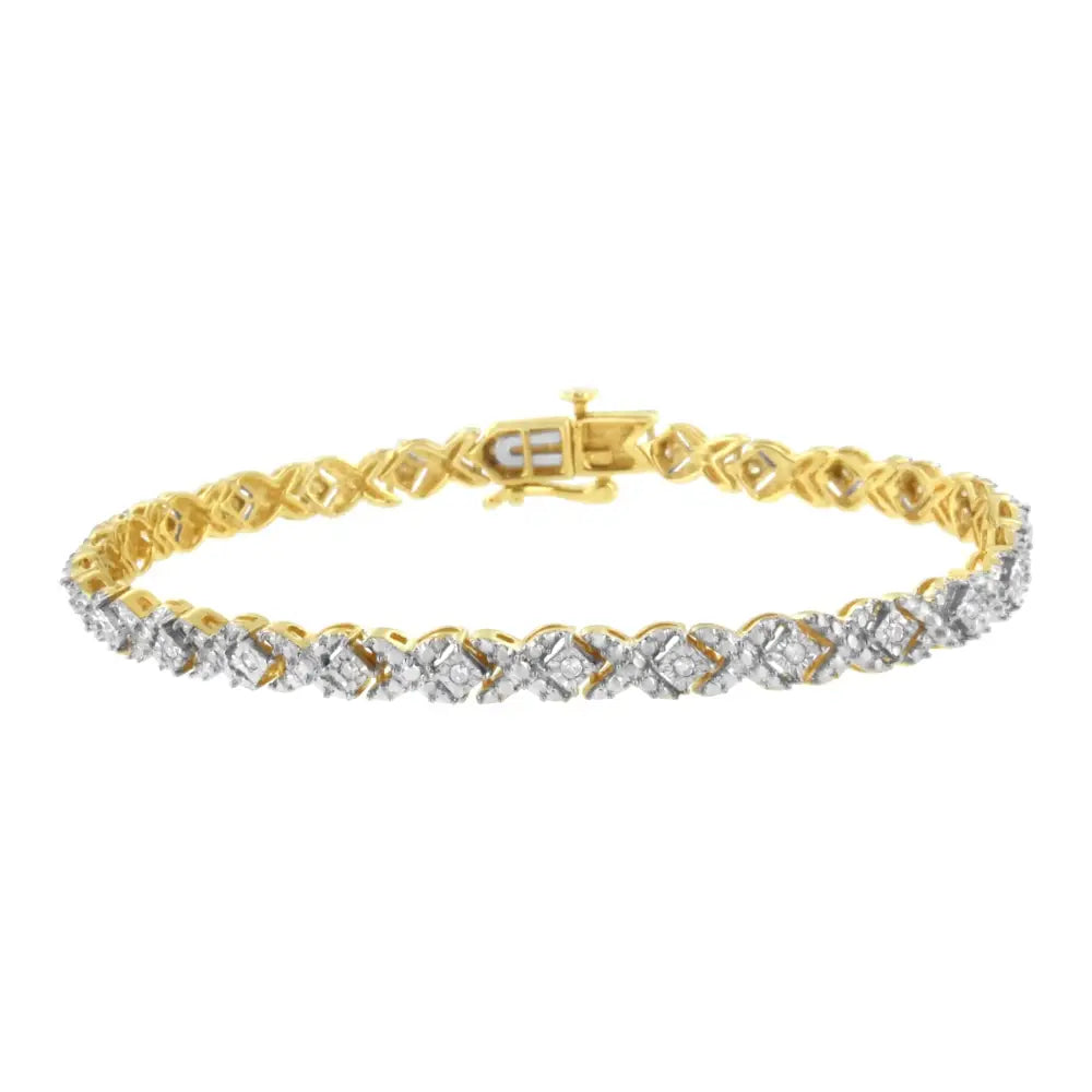 10k Yellow Gold Plated.925 Sterling Silver 1/4 Cttw Diamond Alternating ?X’ and Bezel Link Bracelet (i-j Color I2-i3