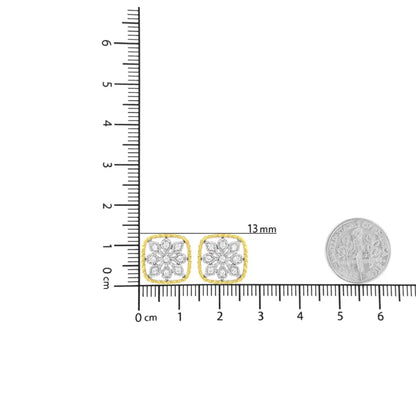 10k Yellow Gold Plated.925 Sterling Silver 1/4 Cttw Diamond ?Flower in a Box’ Stud Earrings (i-j Color I2-i3 Clarity)