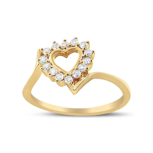 10k Yellow Gold Plated.925 Sterling Silver 1/4 Cttw Diamond Open Heart Promise Ring - Fine Jewelry us Direct