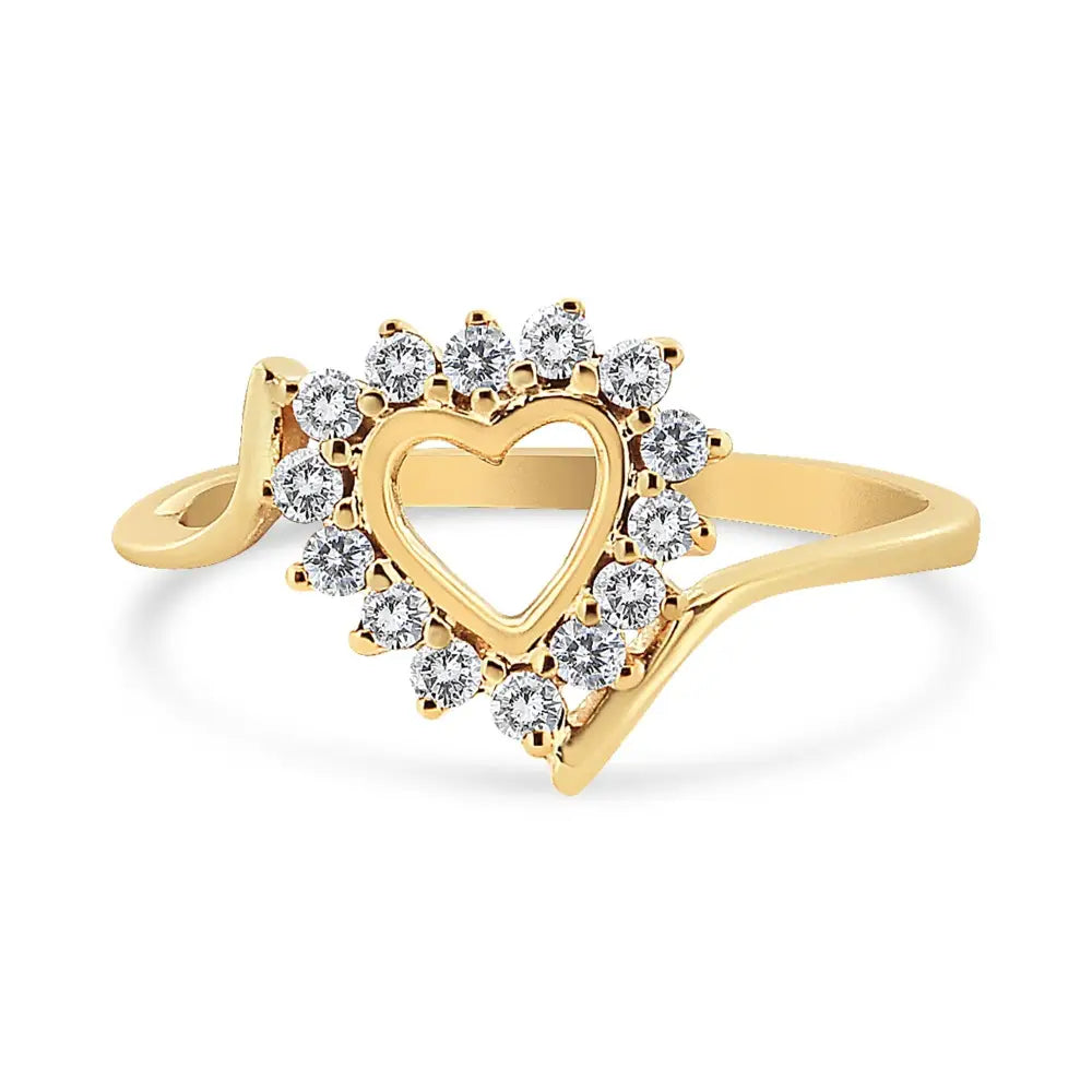 10k Yellow Gold Plated.925 Sterling Silver 1/4 Cttw Diamond Open Heart Promise Ring - Fine Jewelry us Direct