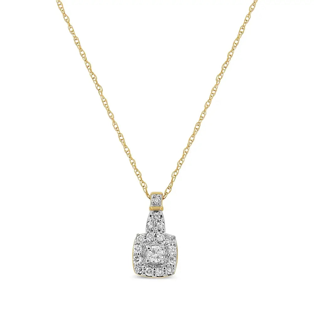 10k Yellow Gold Plated.925 Sterling Silver 1/4 Cttw Diamond Square Pendant Necklace (j-k Color I1-i2 Clarity)