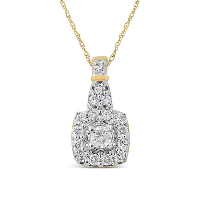 10k Yellow Gold Plated.925 Sterling Silver 1/4 Cttw Diamond Square Pendant Necklace (j-k Color I1-i2 Clarity)