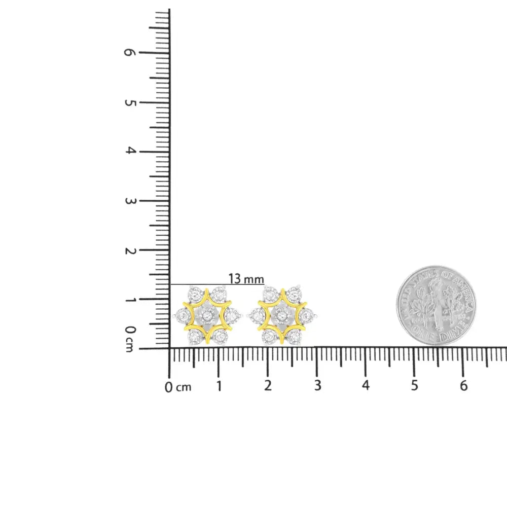 10k Yellow Gold Plated.925 Sterling Silver 1/4 Cttw Miracle Set Round-cut Diamond Floral Earring (i-j Color I2-i3