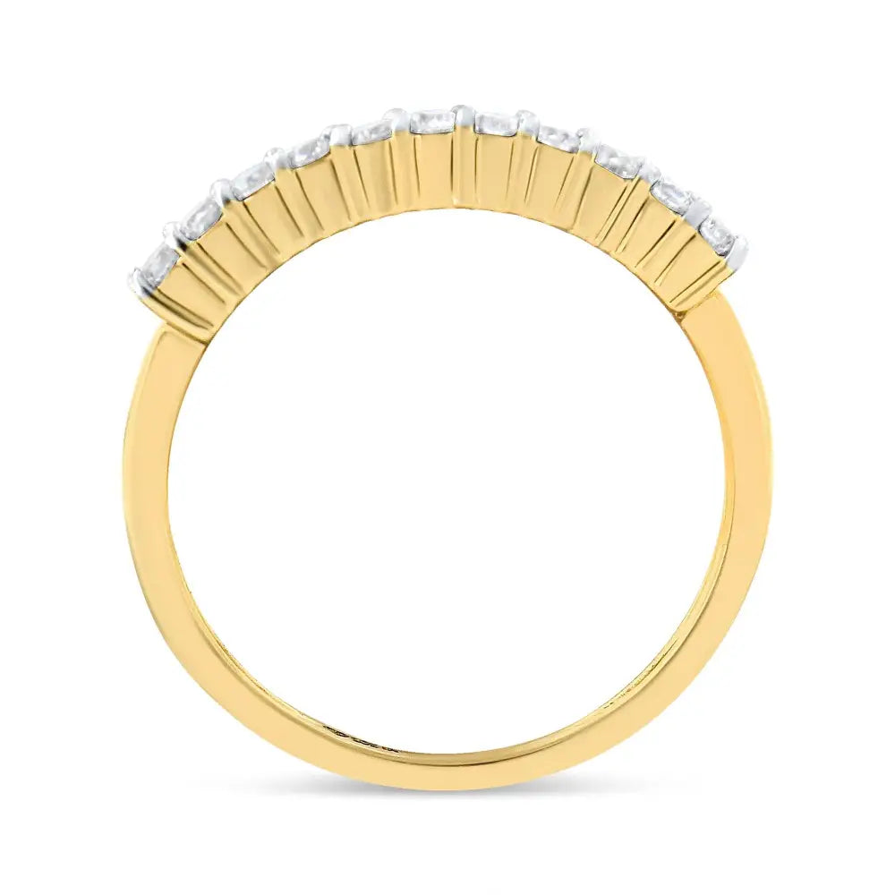 10k Yellow Gold Plated.925 Sterling Silver 1/4 Cttw Shared Prong Set Champagne Diamond Band Ring (k-l Color I1-i2