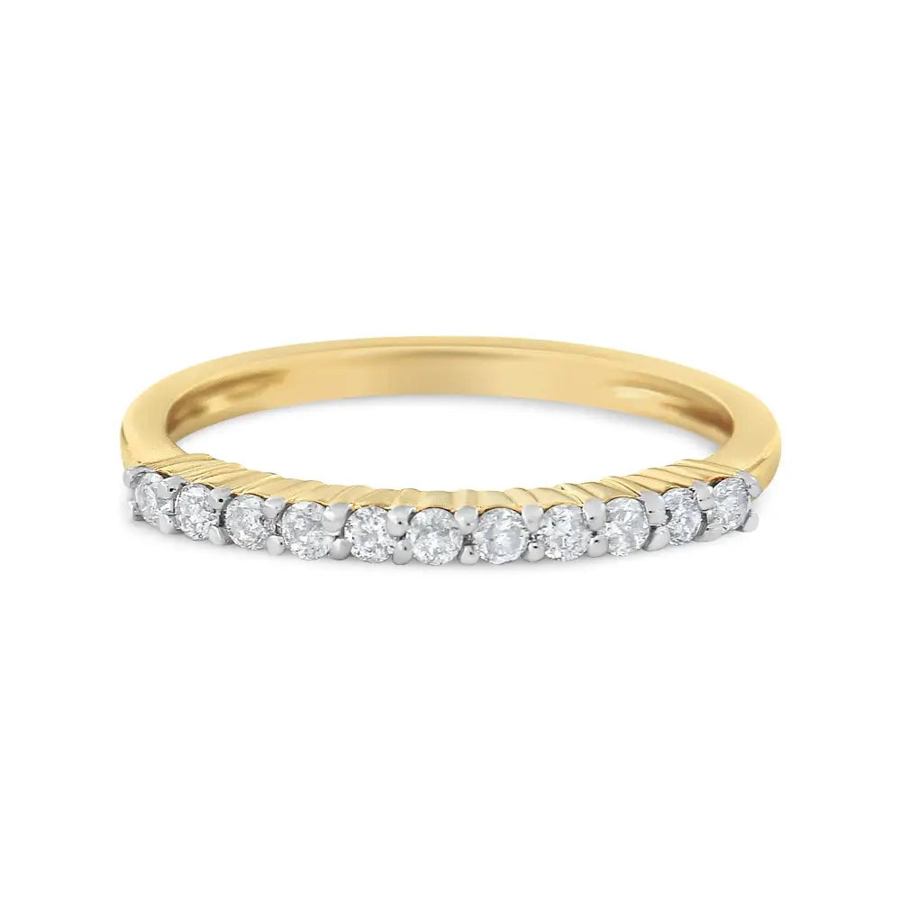 10k Yellow Gold Plated.925 Sterling Silver 1/4 Cttw Shared Prong Set Champagne Diamond Band Ring (k-l Color I1-i2