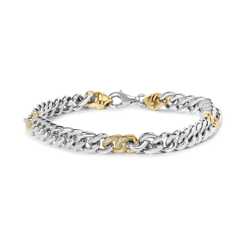 10k Yellow Gold Plated.925 Sterling Silver 1/5 Cttw Diamond Curb Chain Bracelet (j-k Color I2-i3 Clarity) - 7.5 Inches