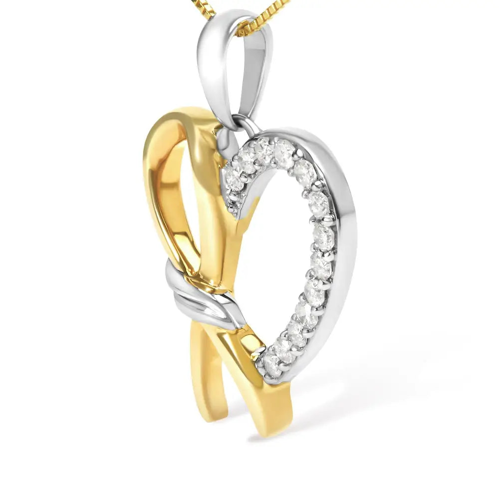 10k Yellow Gold Plated.925 Sterling Silver 1/5 Cttw Diamond Ribbon Heart Pendant Necklace (h-i Color I2-i3 Clarity)