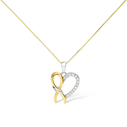 10k Yellow Gold Plated.925 Sterling Silver 1/5 Cttw Diamond Ribbon Heart Pendant Necklace (h-i Color I2-i3 Clarity)