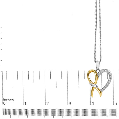 10k Yellow Gold Plated.925 Sterling Silver 1/5 Cttw Diamond Ribbon Heart Pendant Necklace (h-i Color I2-i3 Clarity)