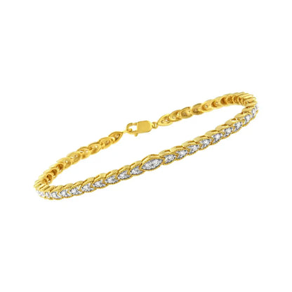 10k Yellow Gold Plated.925 Sterling Silver 1 Cttw Prong-set Diamond Pear Shape Link Bracelet (i-j Color I1-i2 Clarity)