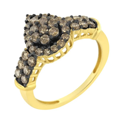 10k Yellow Gold Plated.925 Sterling Silver 1 Cttw Prong Set Round-cut Diamond Pear Cocktail Ring (i1-i2 Clarity J-k