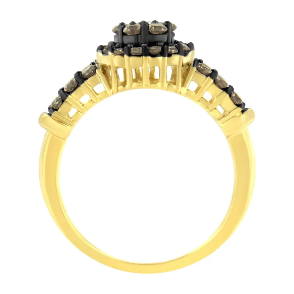 10k Yellow Gold Plated.925 Sterling Silver 1 Cttw Prong Set Round-cut Diamond Pear Cocktail Ring (i1-i2 Clarity J-k