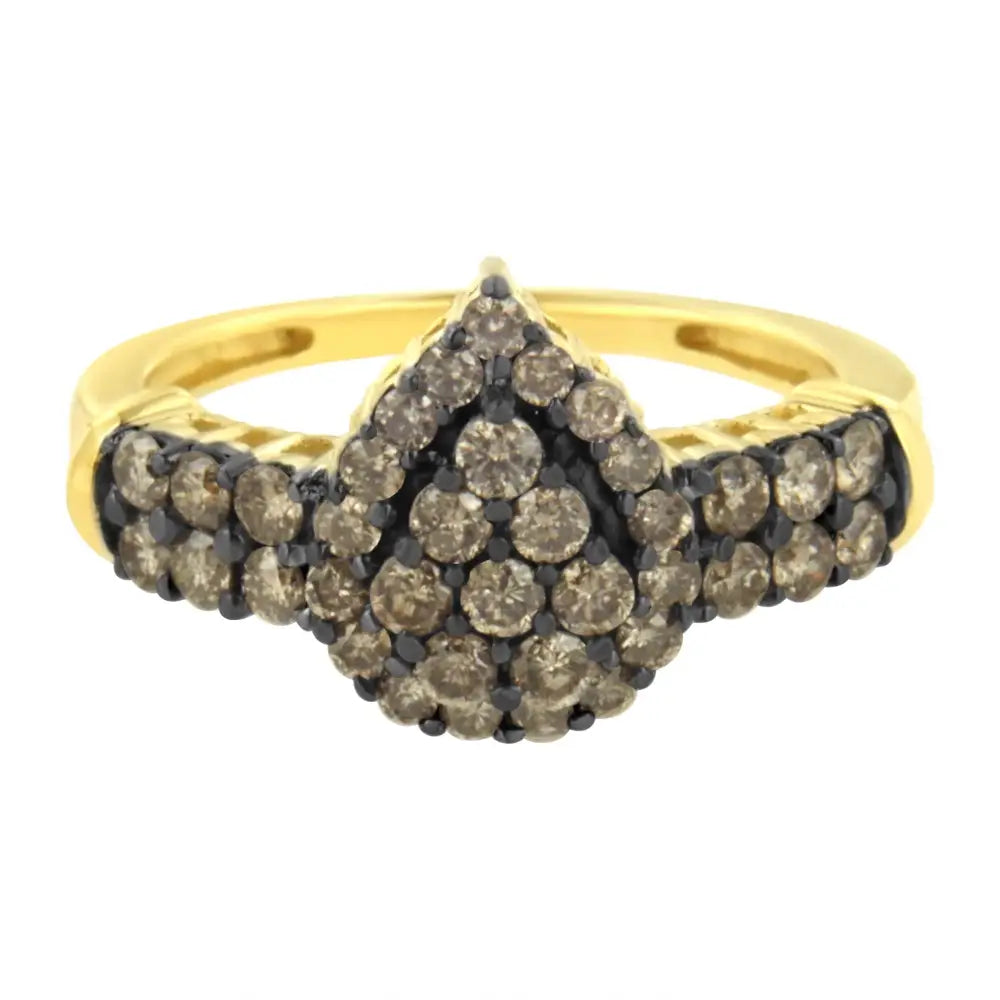 10k Yellow Gold Plated.925 Sterling Silver 1 Cttw Prong Set Round-cut Diamond Pear Cocktail Ring (i1-i2 Clarity J-k