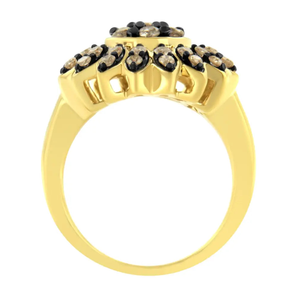 10k Yellow Gold Plated.925 Sterling Silver 1 Cttw Prong Set Round-cut Diamond Floral Cocktail Ring (i1-i2 Clarity J-k