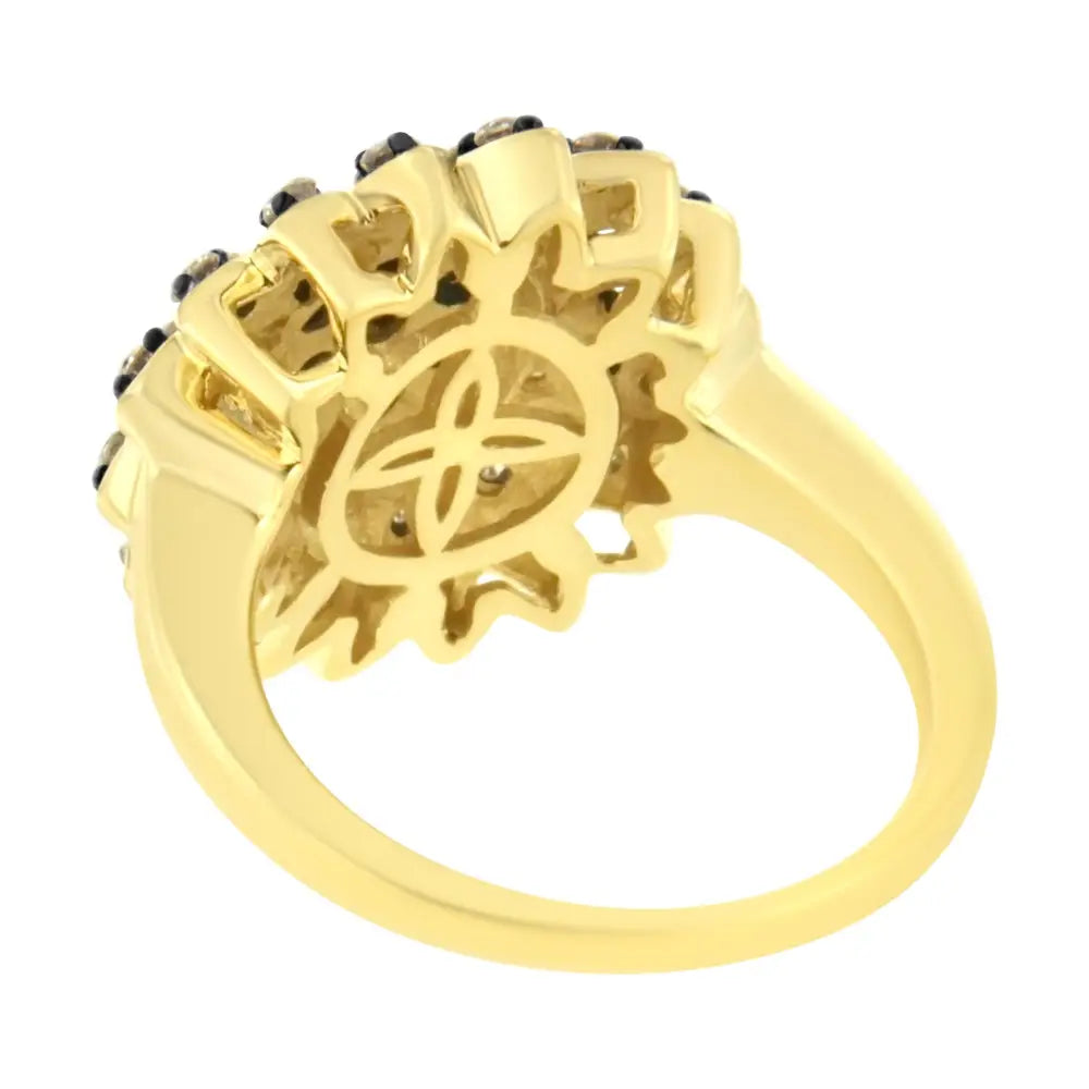 10k Yellow Gold Plated.925 Sterling Silver 1 Cttw Prong Set Round-cut Diamond Floral Cocktail Ring (i1-i2 Clarity J-k