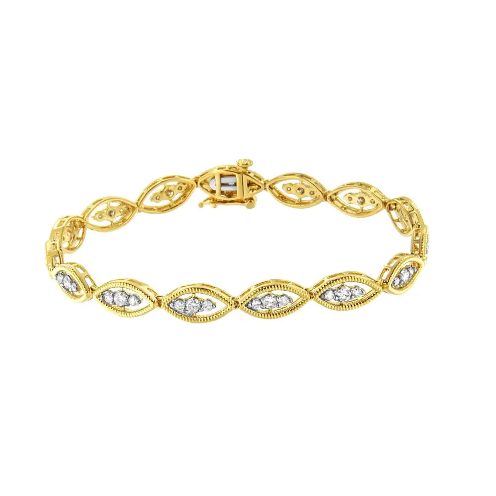 10k Yellow Gold Plated.925 Sterling Silver 1 Cttw Prong Set Round-cut Diamond Link Bracelet (j-k Color I1-i2 Clarity)