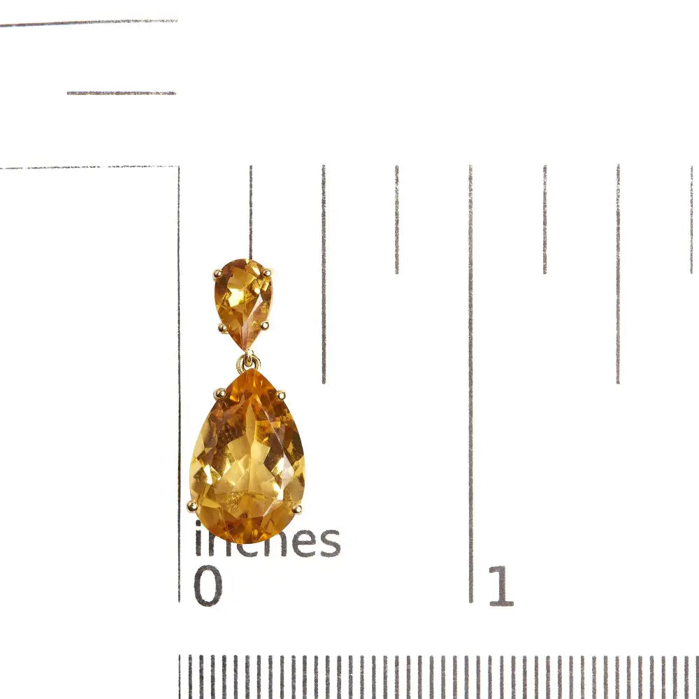 10k Yellow Gold Plated.925 Sterling Silver 12 1/3 Cttw Pear Shaped Orange Citrine Dangle Double Drop Stud Earring