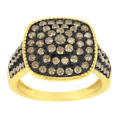 10k Yellow Gold Plated.925 Sterling Silver 1cttw Prong Set Round-cut Diamond Square Ring (i1-i2 Clarity J-k Color)