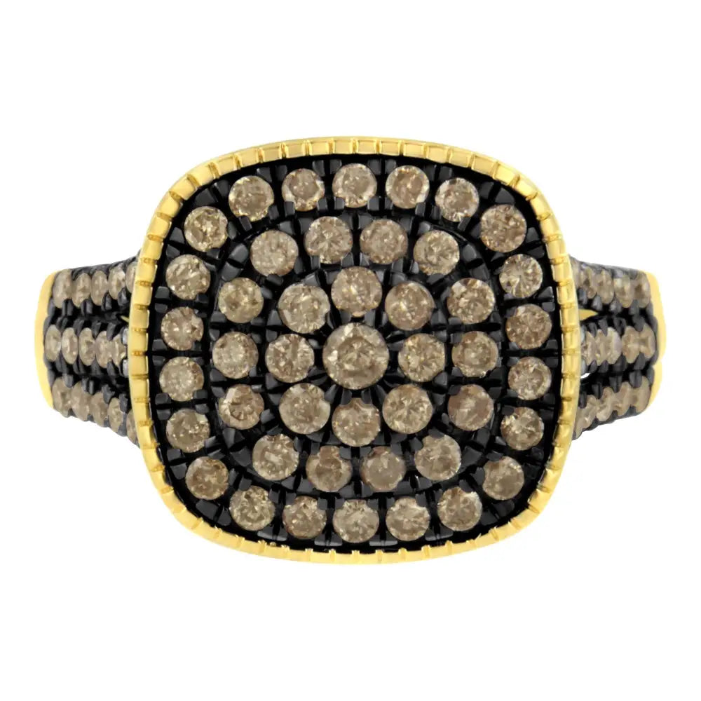 10k Yellow Gold Plated.925 Sterling Silver 1cttw Prong Set Round-cut Diamond Square Ring (i1-i2 Clarity J-k Color)