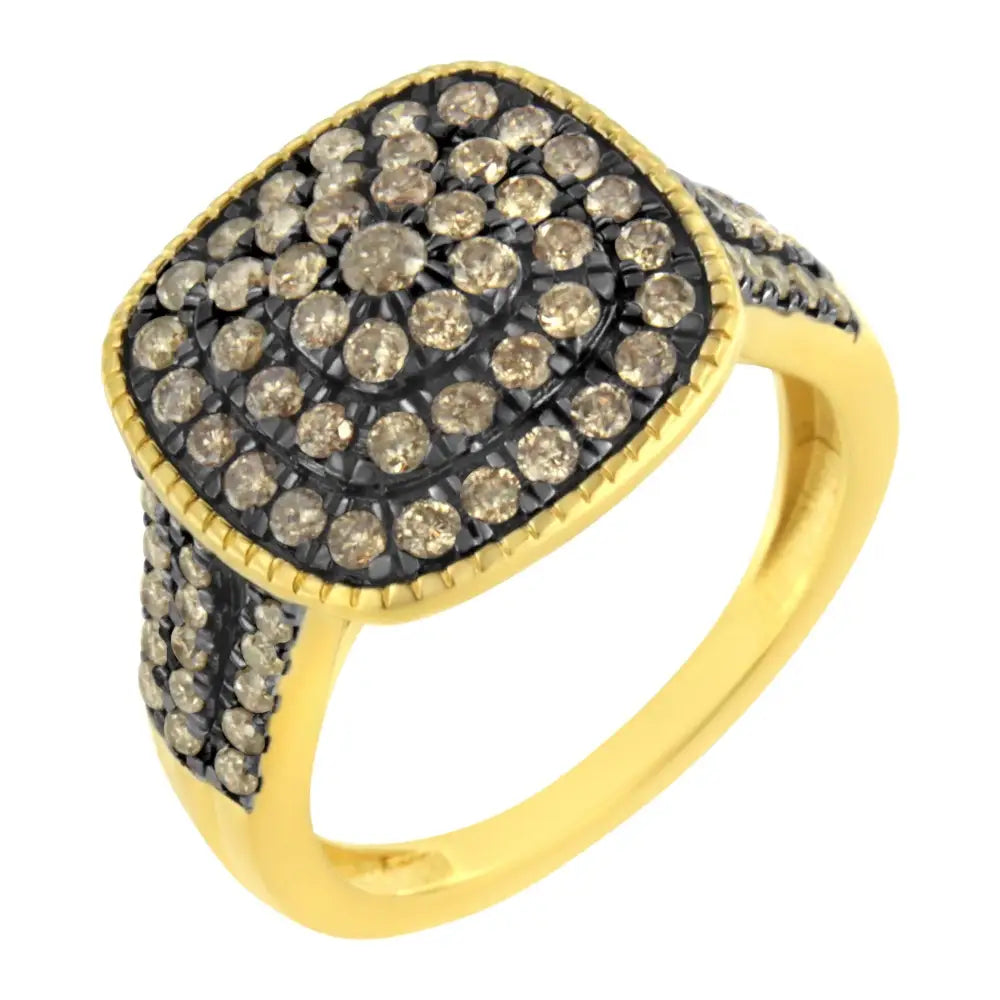 10k Yellow Gold Plated.925 Sterling Silver 1cttw Prong Set Round-cut Diamond Square Ring (i1-i2 Clarity J-k Color)