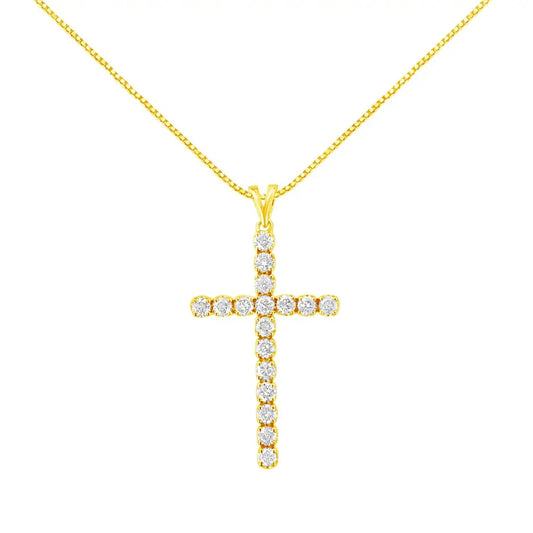 10k Yellow Gold Plated.925 Sterling Silver 2.0 Cttw Classic Prong Set Round-cut Diamond Cross 18’’ Pendant Necklace