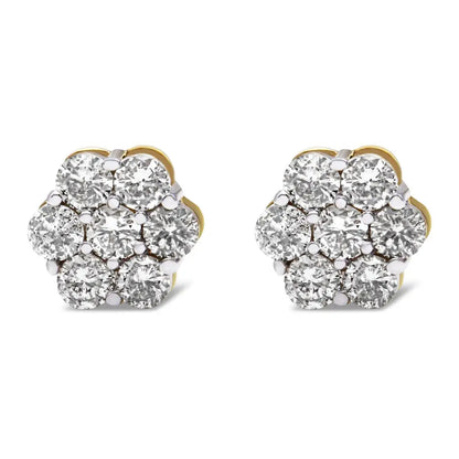 10k Yellow Gold Plated.925 Sterling Silver 2.0 Cttw Diamond Floral Cluster Stud Earrings (j-k Color I1-i2 Clarity)