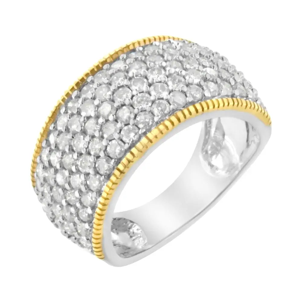 10k Yellow Gold Plated.925 Sterling Silver 2.0 Cttw Prong Set Round Cut Diamond 5 Row Anniversary Band Ring (i-j Color