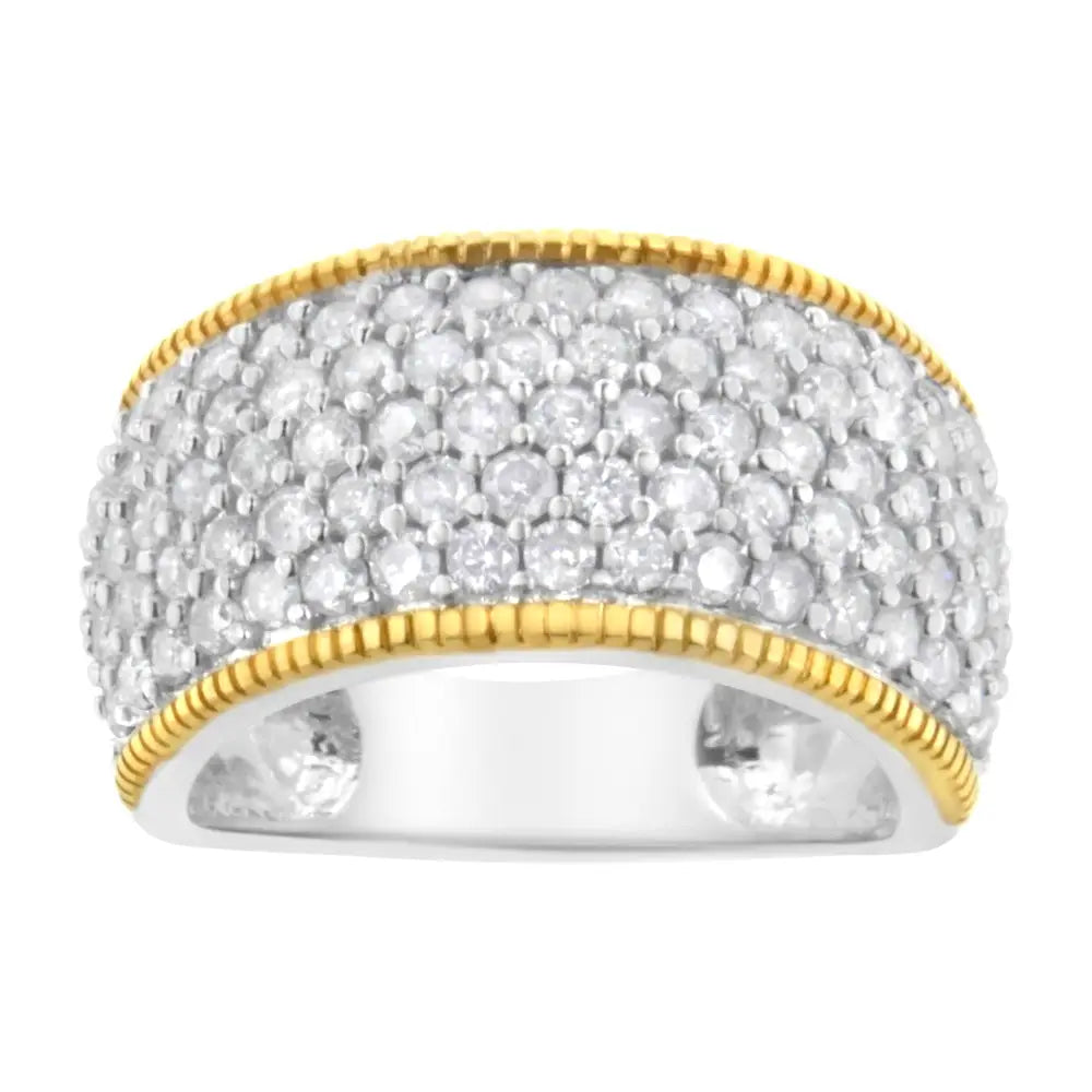 10k Yellow Gold Plated.925 Sterling Silver 2.0 Cttw Prong Set Round Cut Diamond 5 Row Anniversary Band Ring (i-j Color