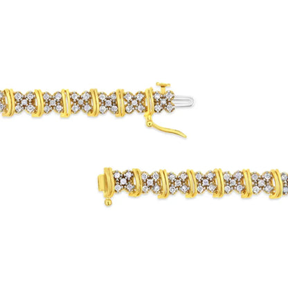 10k Yellow Gold Plated.925 Sterling Silver 2.0 Cttw Round Diamond Cluster ?X’ Shaped Link Bracelet (h-i Color I3