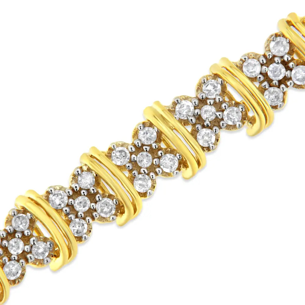 10k Yellow Gold Plated.925 Sterling Silver 2.0 Cttw Round Diamond Cluster ?X’ Shaped Link Bracelet (h-i Color I3