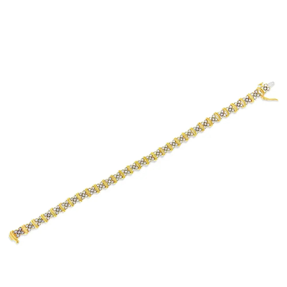 10k Yellow Gold Plated.925 Sterling Silver 2.0 Cttw Round Diamond Cluster ?X’ Shaped Link Bracelet (h-i Color I3