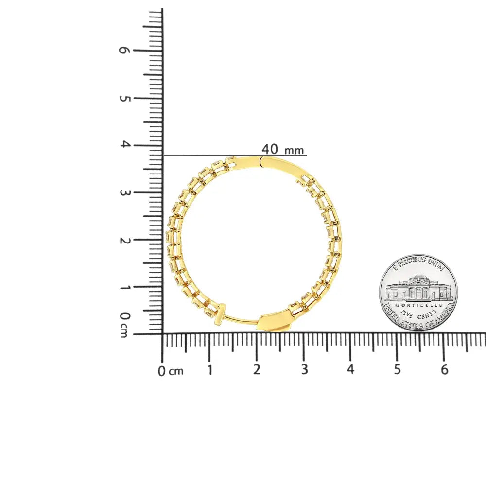 10k Yellow Gold Plated.925 Sterling Silver 3.00 Cttw Diamond Inside out Hoop Earrings (k-l Color I1-i2 Clarity) - Fine