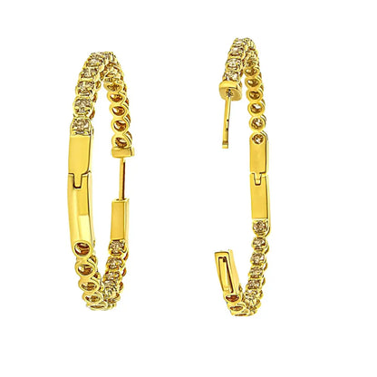 10k Yellow Gold Plated.925 Sterling Silver 3.00 Cttw Diamond Inside out Hoop Earrings (k-l Color I1-i2 Clarity) - Fine