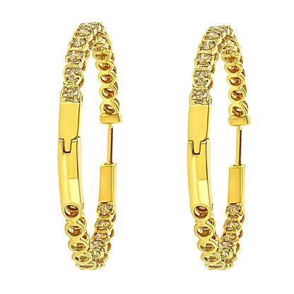 10k Yellow Gold Plated.925 Sterling Silver 3.00 Cttw Diamond Inside out Hoop Earrings (k-l Color I1-i2 Clarity) - Fine