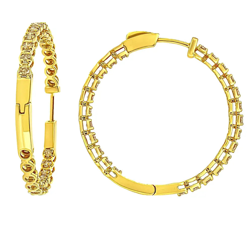 10k Yellow Gold Plated.925 Sterling Silver 3.00 Cttw Diamond Inside out Hoop Earrings (k-l Color I1-i2 Clarity) - Fine