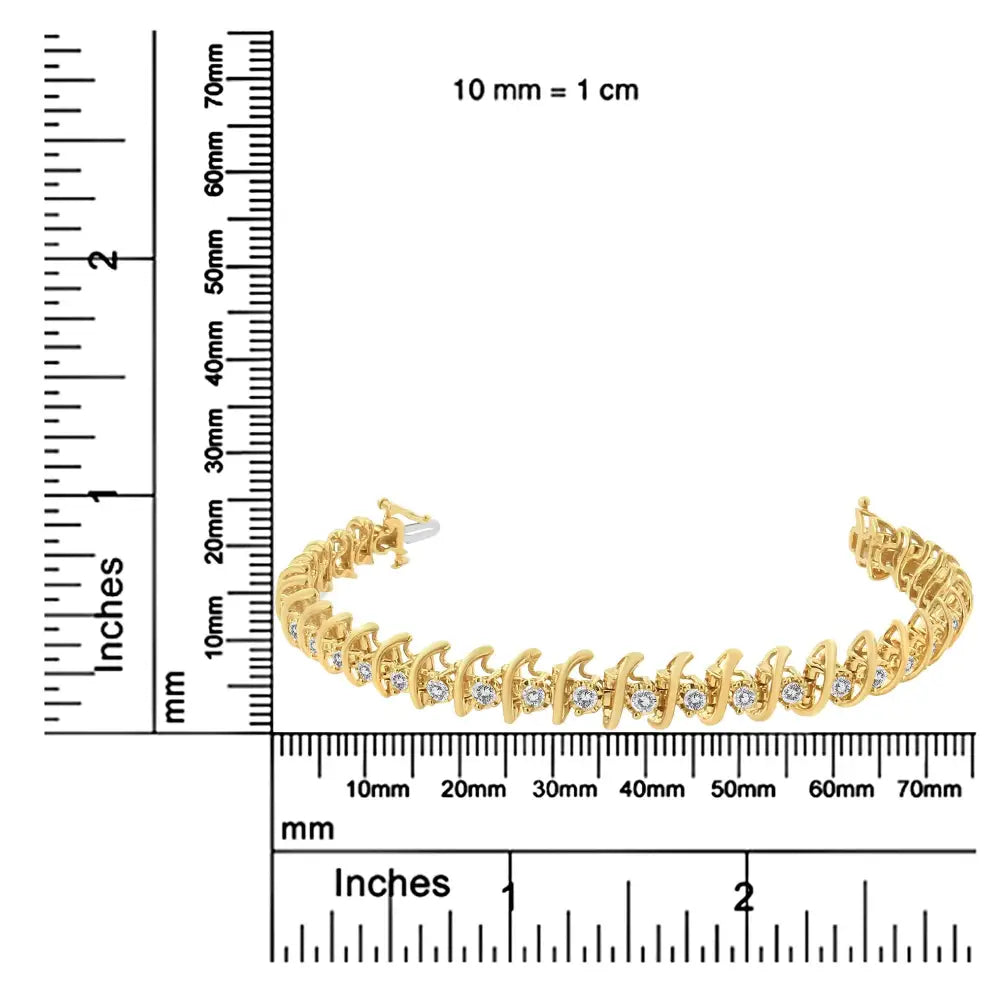 10k Yellow Gold Plated.925 Sterling Silver 3.00 Cttw Prong-set Brilliant Round-cut Diamond ?S’ Link Bracelet (j-k