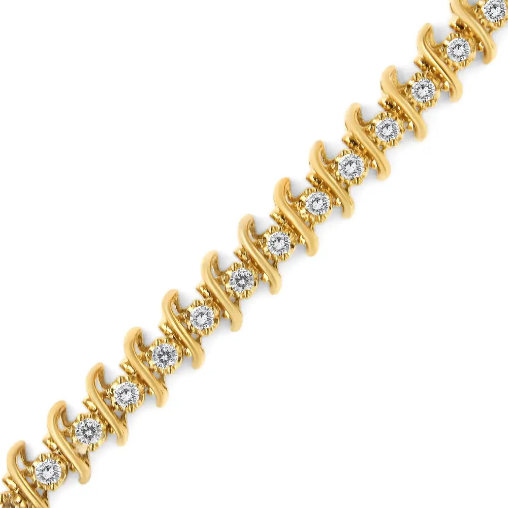 10k Yellow Gold Plated.925 Sterling Silver 3.00 Cttw Prong-set Brilliant Round-cut Diamond ?S’ Link Bracelet (j-k