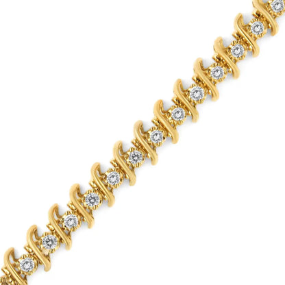 10k Yellow Gold Plated.925 Sterling Silver 3.00 Cttw Prong-set Brilliant Round-cut Diamond ?S’ Link Bracelet (j-k