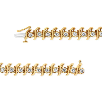 10k Yellow Gold Plated.925 Sterling Silver 3.00 Cttw Prong-set Brilliant Round-cut Diamond ?S’ Link Bracelet (j-k